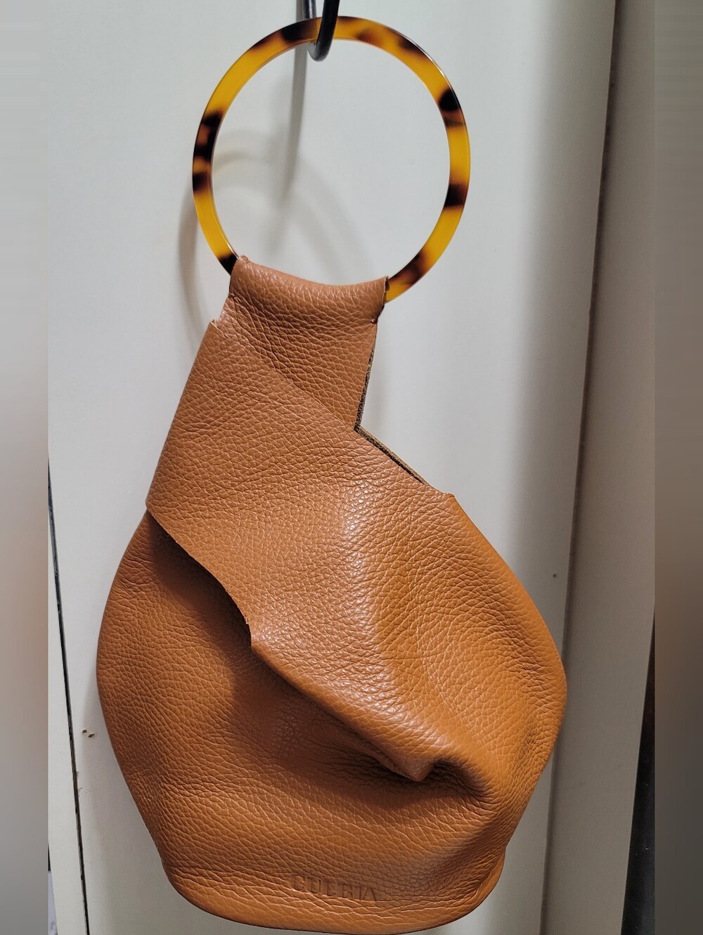CULBIA Pebbled Leather Mini Bag with Tortoiseshell Ring Handle
